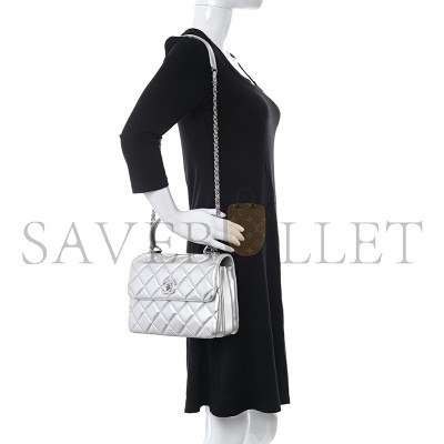 CHANEL METALLIC LAMBSKIN QUILTED SMALL TRENDY CC FLAP DUAL HANDLE BAG SILVER  (25*17*9cm)
